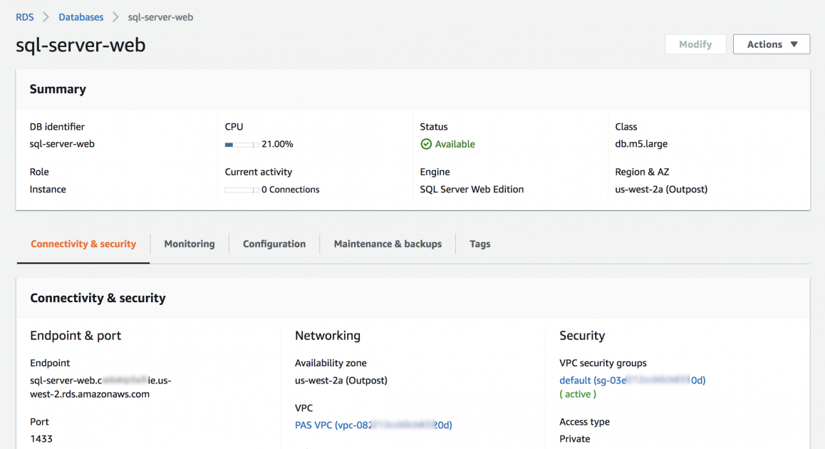 New – Create Microsoft SQL Server Instances of Amazon RDS on AWS Outposts