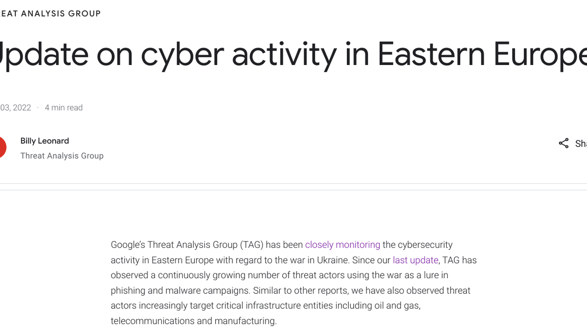 Update on cyber activity in Eastern Europe