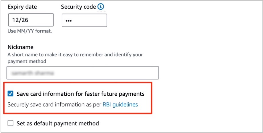 AWS India customers can now save card information for monthly AWS billing